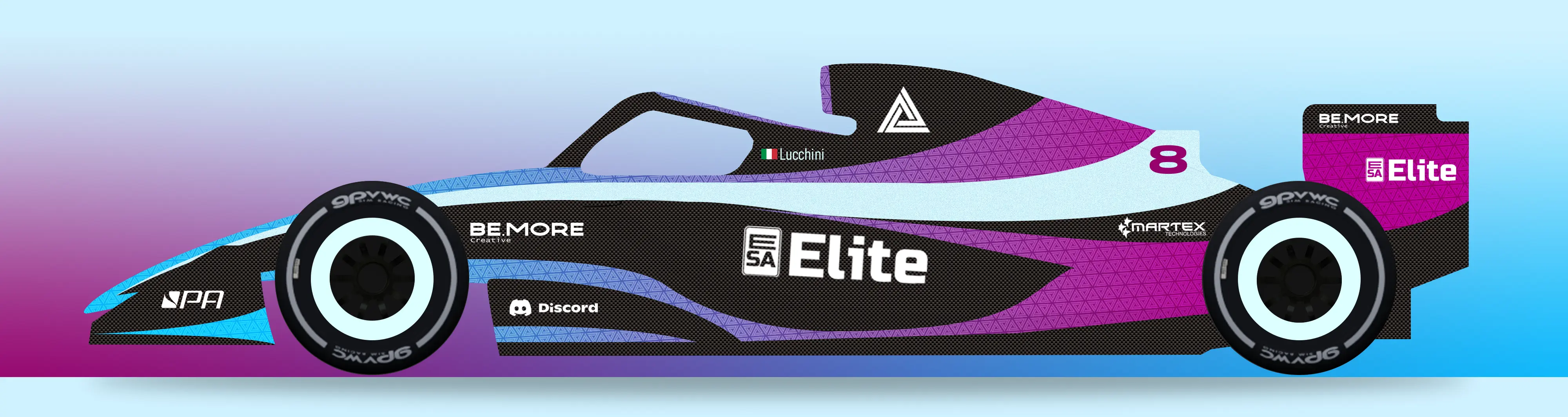 Purple gradient racecar livery design 'Elite', BE MORE Creative